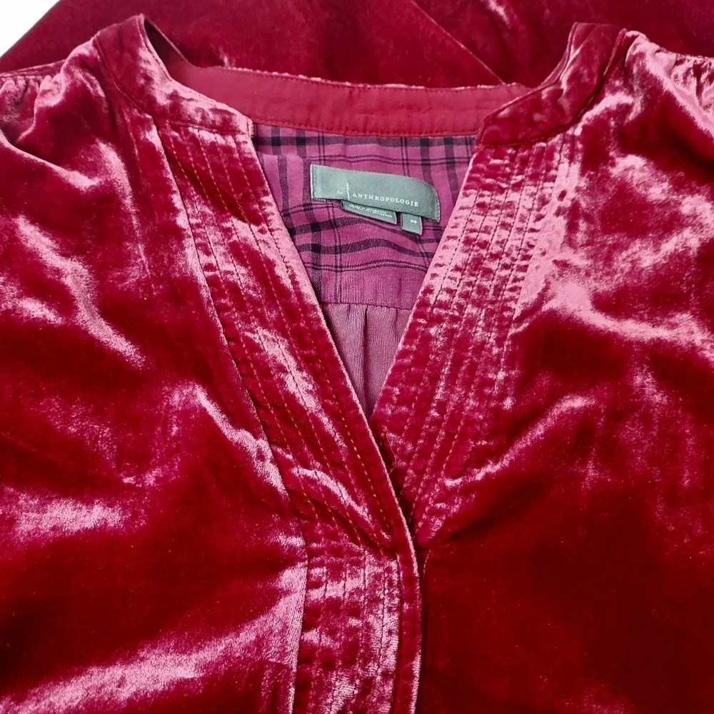 Anthropologie Melody Velvet Sleeve Shift Dress V-neck Long Sleeve Red XS